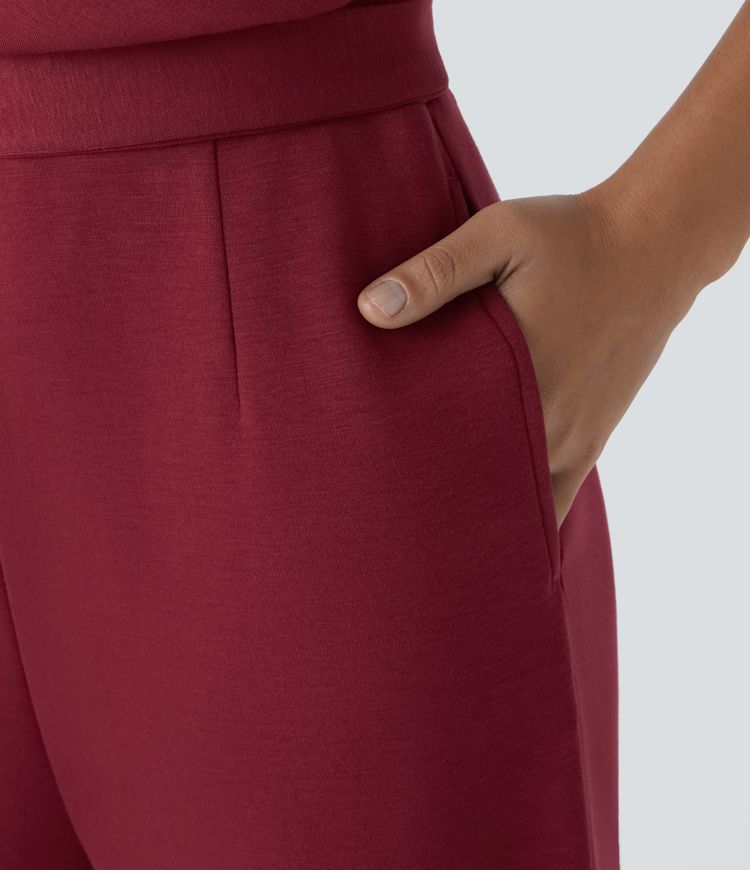 Short Sleeve Keyhole Back Tie Pocket Casual Jumpsuit