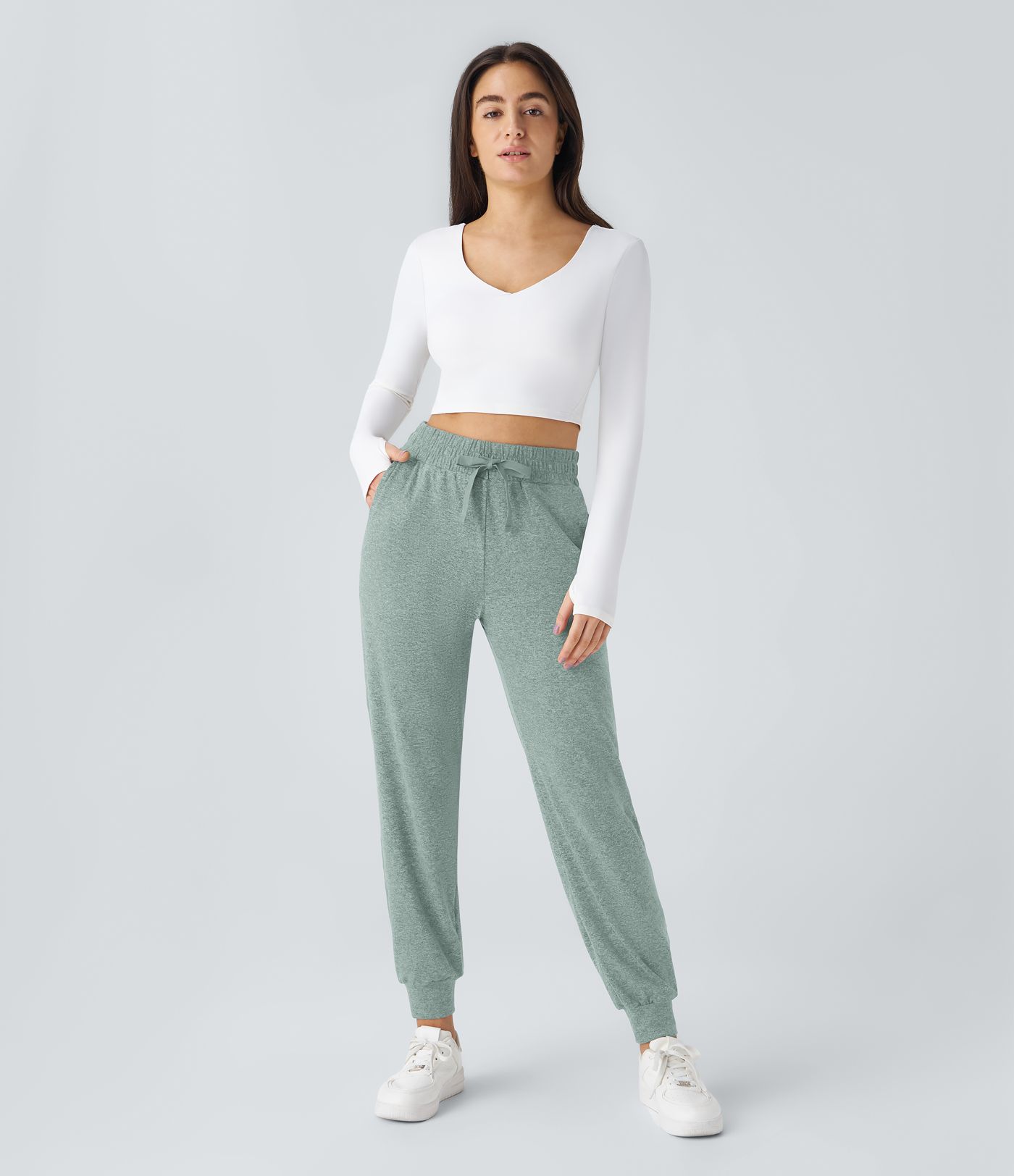 pantalon de yoga jogger à taille haute avec poches et fronces