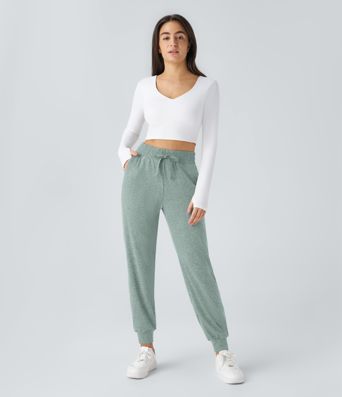 pantalon de yoga jogger à taille haute avec poches et fronces