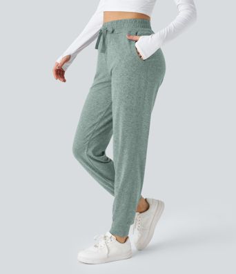 pantalon de yoga jogger à taille haute avec poches et fronces