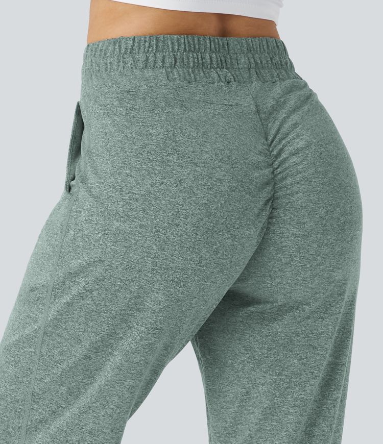 High Waisted Drawstring Pocket Ruched Yoga Joggers with Pockets