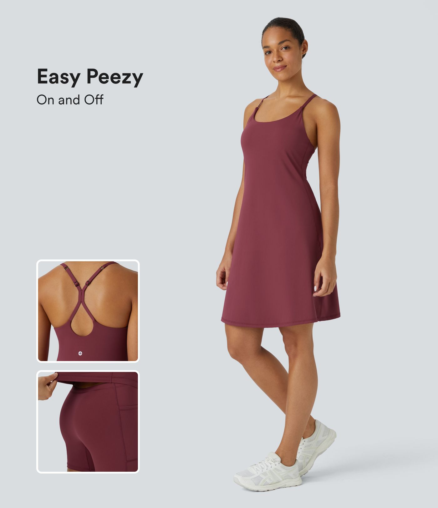 Softlyzero™ Airy Backless Cut Out Adjustable Strap 2-in-1 Pocket  Longer Active Dress-Easy Peezy Edition-UPF50+