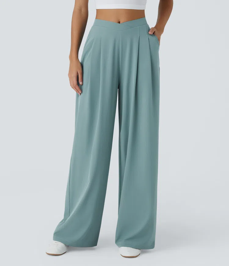Breezeful™ Palazzo-Hose mit hohem Bund, V-förmiger, plissierter Seitentasche und weitem Bein, schnell trocknend