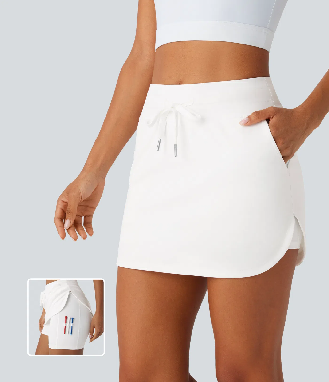 Softlyzero™ QuickDry High Waisted Drawstring Side Pocket 2-in-1 Curved Hem Mini Golf Skirt-Golf Tee Pocket