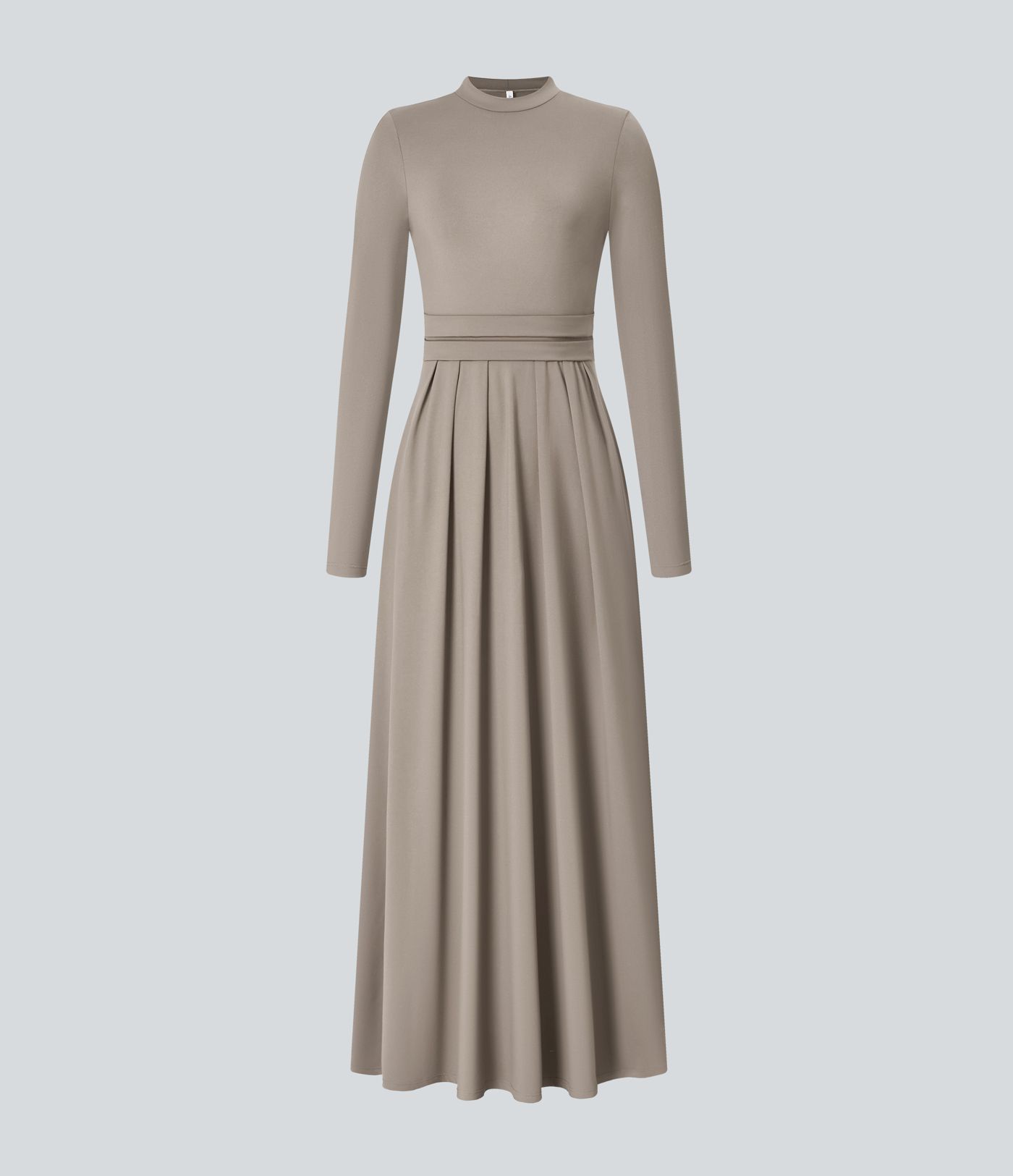 Mock-neck Long Sleeve Pocket Flare Maxi Casual Dress