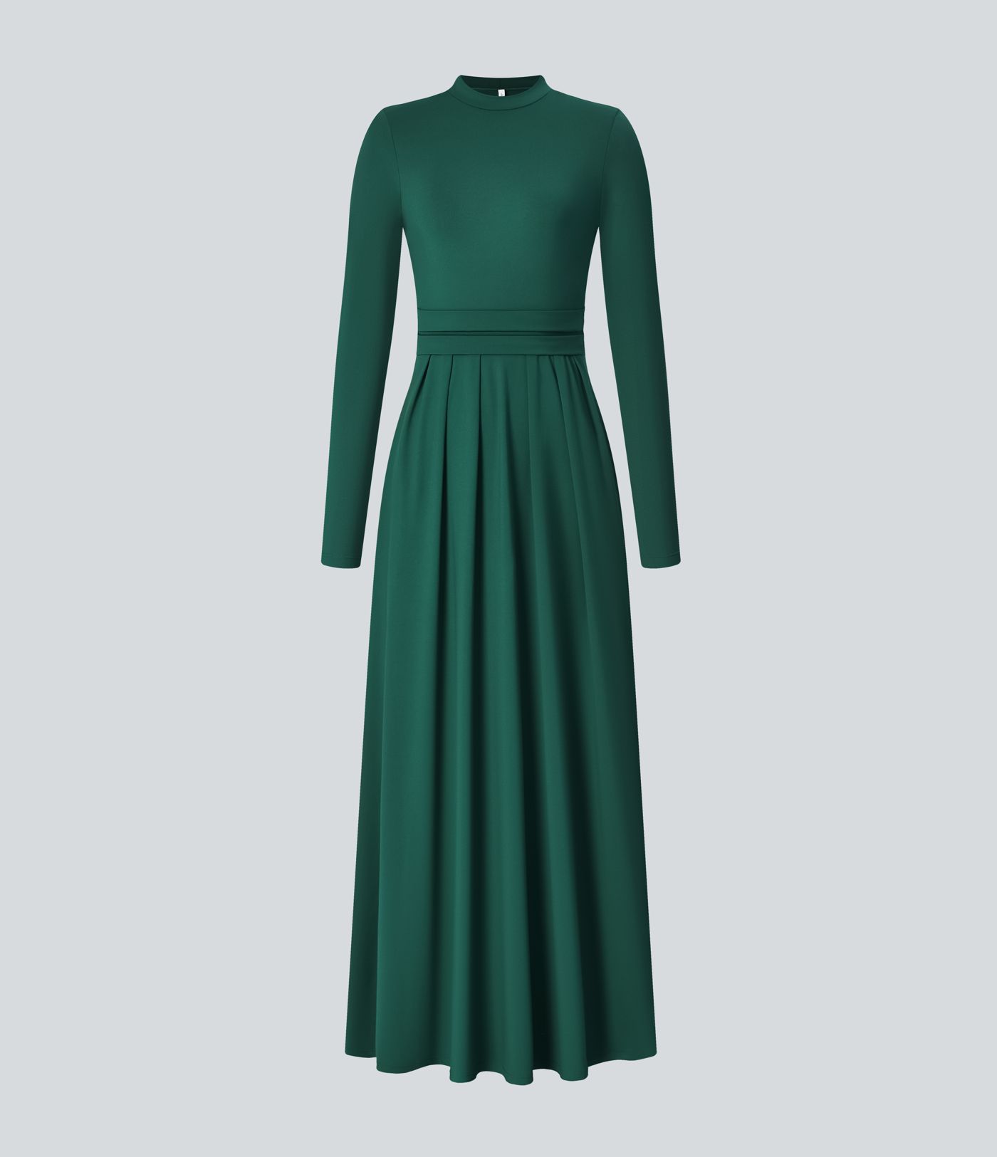 Mock-neck Long Sleeve Pocket Flare Maxi Casual Dress