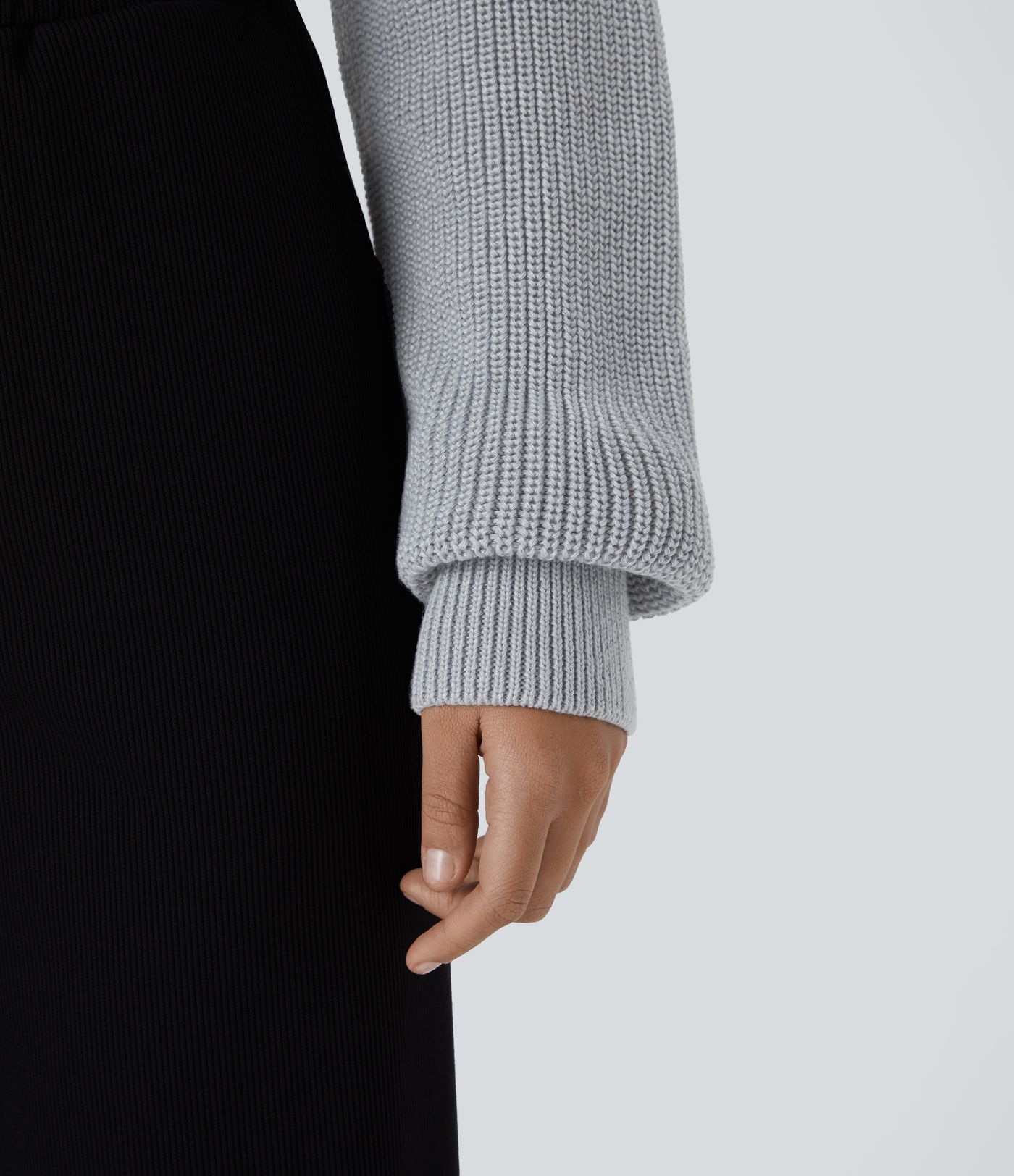 High Neck Dropped Shoulder Flap Pocket Cropped Casual Sweater