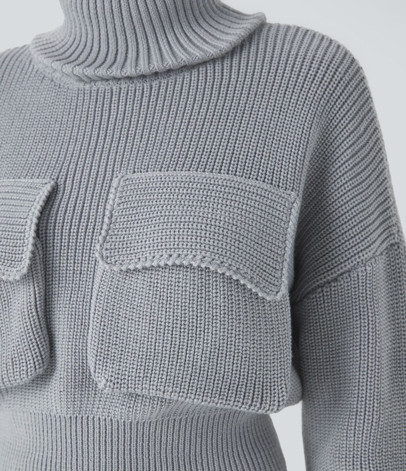 High Neck Dropped Shoulder Flap Pocket Cropped Casual Sweater