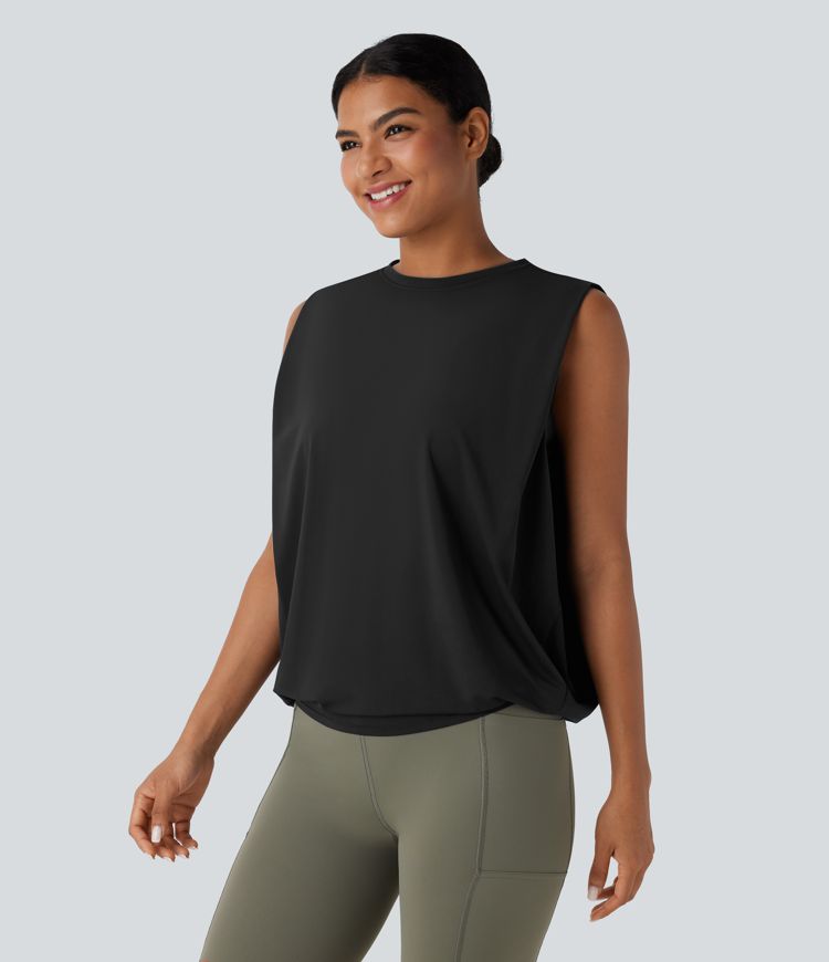Round Neck Ruched Cool Touch Yoga Tank Top-UPF50+