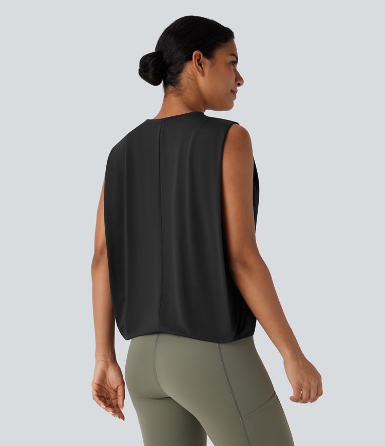 Round Neck Ruched Cool Touch Yoga Tank Top-UPF50+