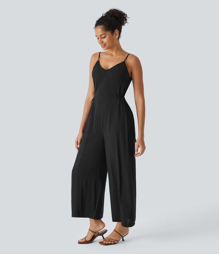 Combinaison Casual Dos Nu avec Bretelles Ajustables et Liens Latéraux