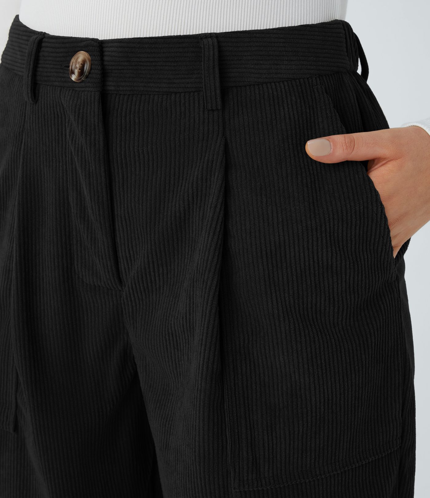 Pantalons de cyclisme en velours côtelé, taille mi-haute, coupe décontractée, avec poches zippées.