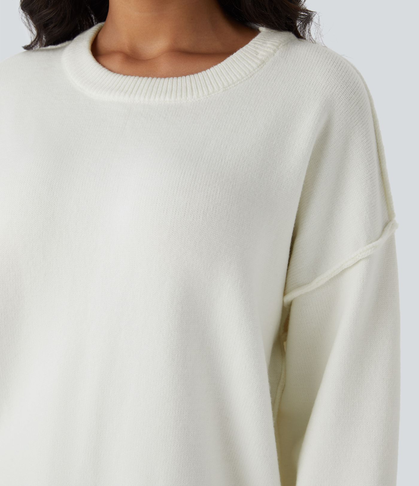 Round Neck Dropped Shoulder Long Sleeve Casual Sweater