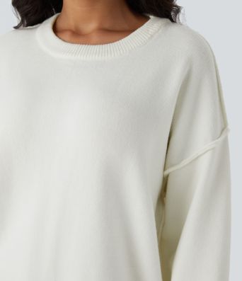 Round Neck Dropped Shoulder Long Sleeve Casual Sweater