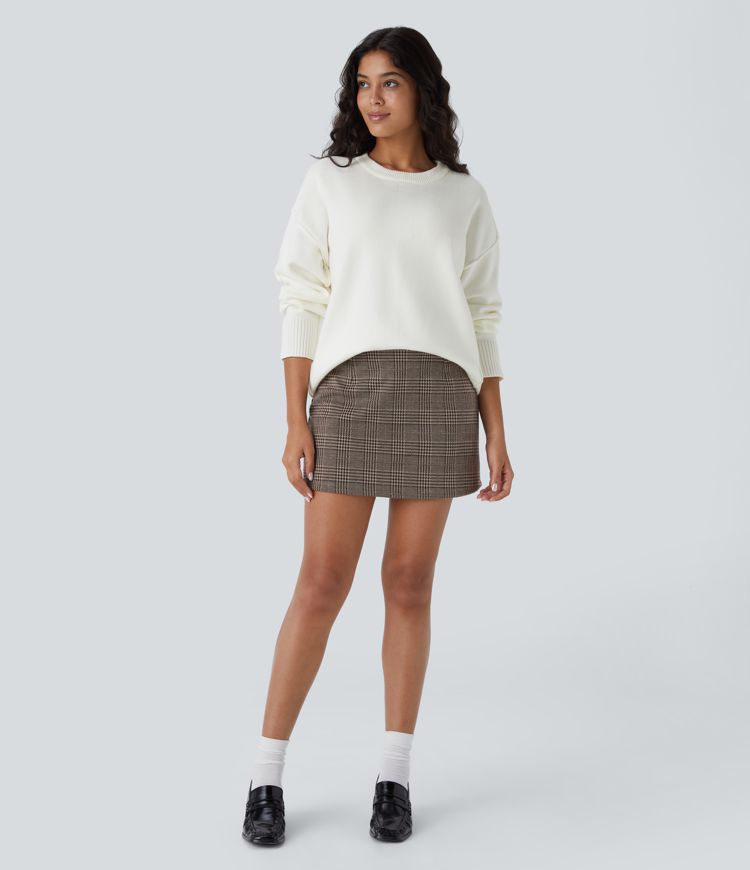 Pull décontracté à col rond, épaules tombantes et manches longues