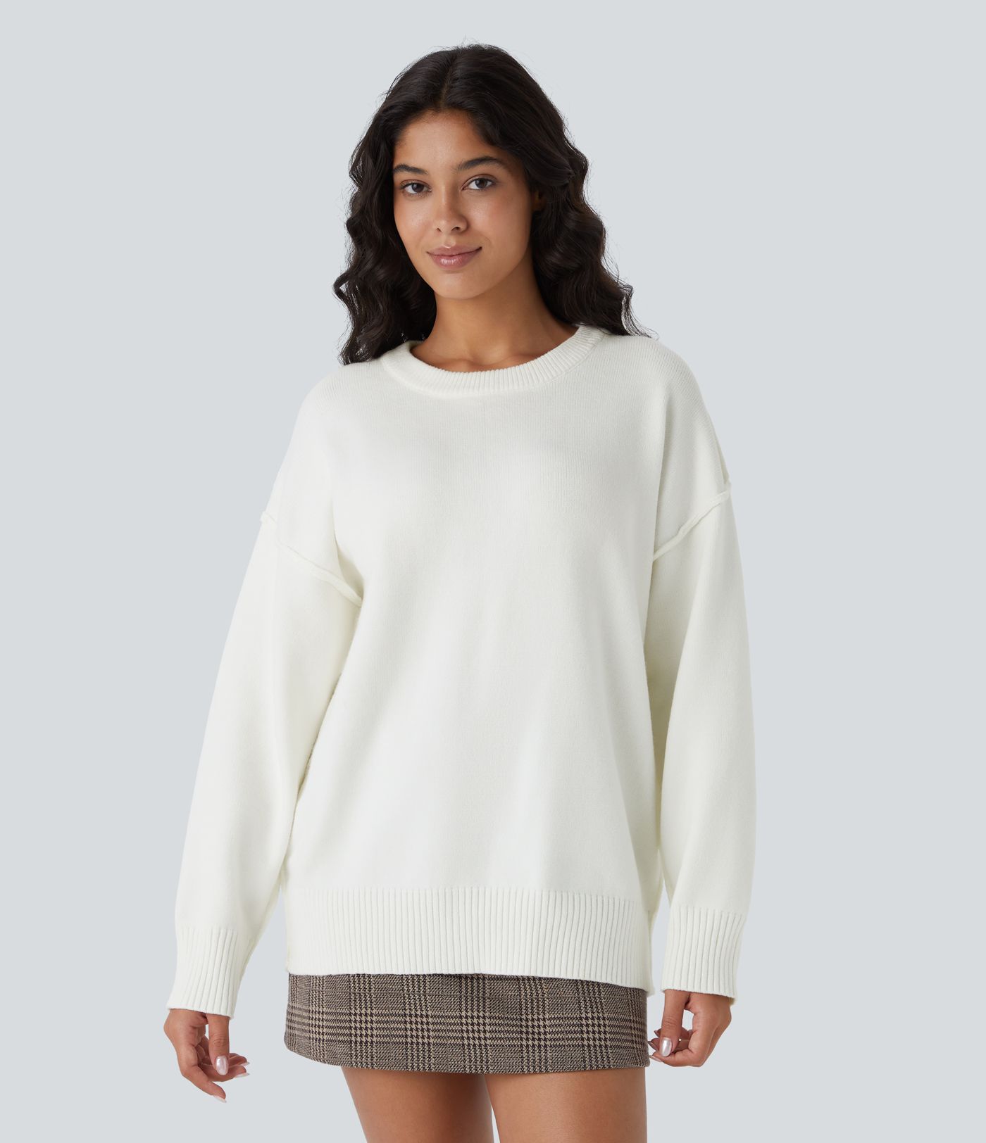 Round Neck Dropped Shoulder Long Sleeve Casual Sweater