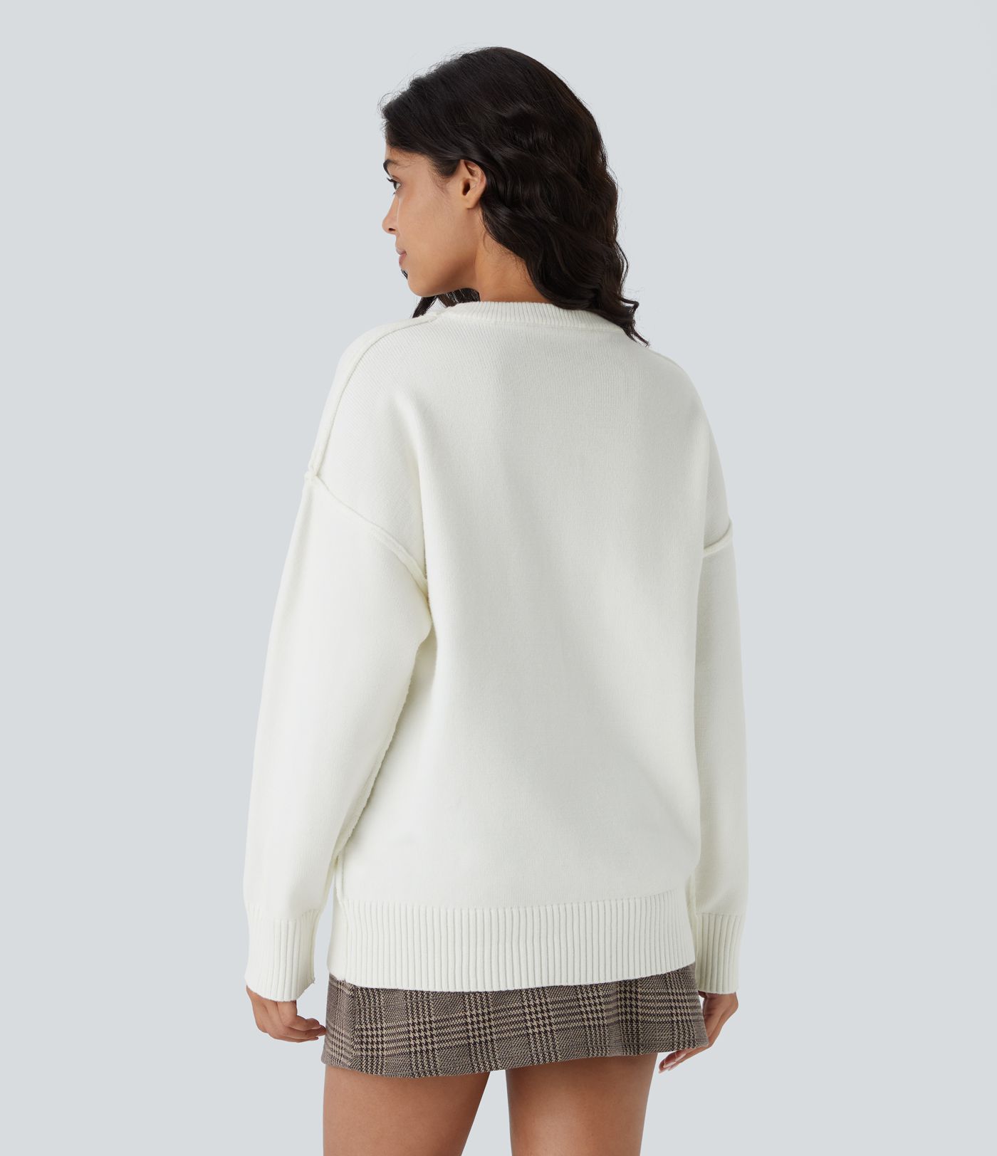 Round Neck Dropped Shoulder Long Sleeve Casual Sweater