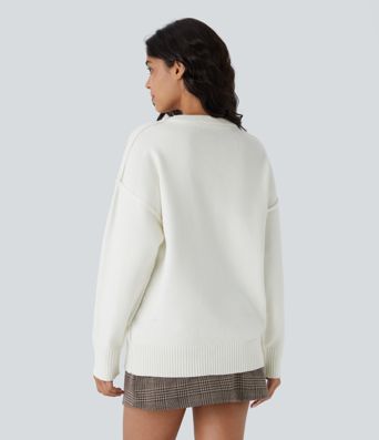 Round Neck Dropped Shoulder Long Sleeve Casual Sweater