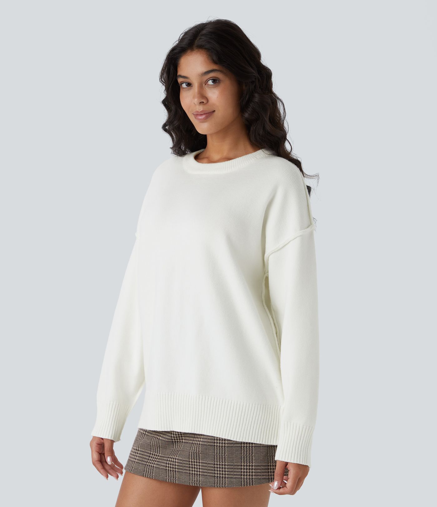 Round Neck Dropped Shoulder Long Sleeve Casual Sweater