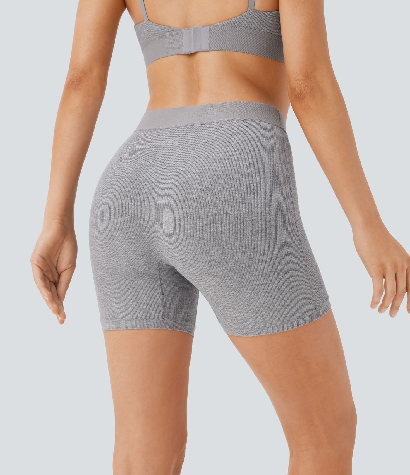 Hochelastische, hautfreundliche, gerippte Strick-Lounge-Bikershorts mit hoher Taille, 12,7cm