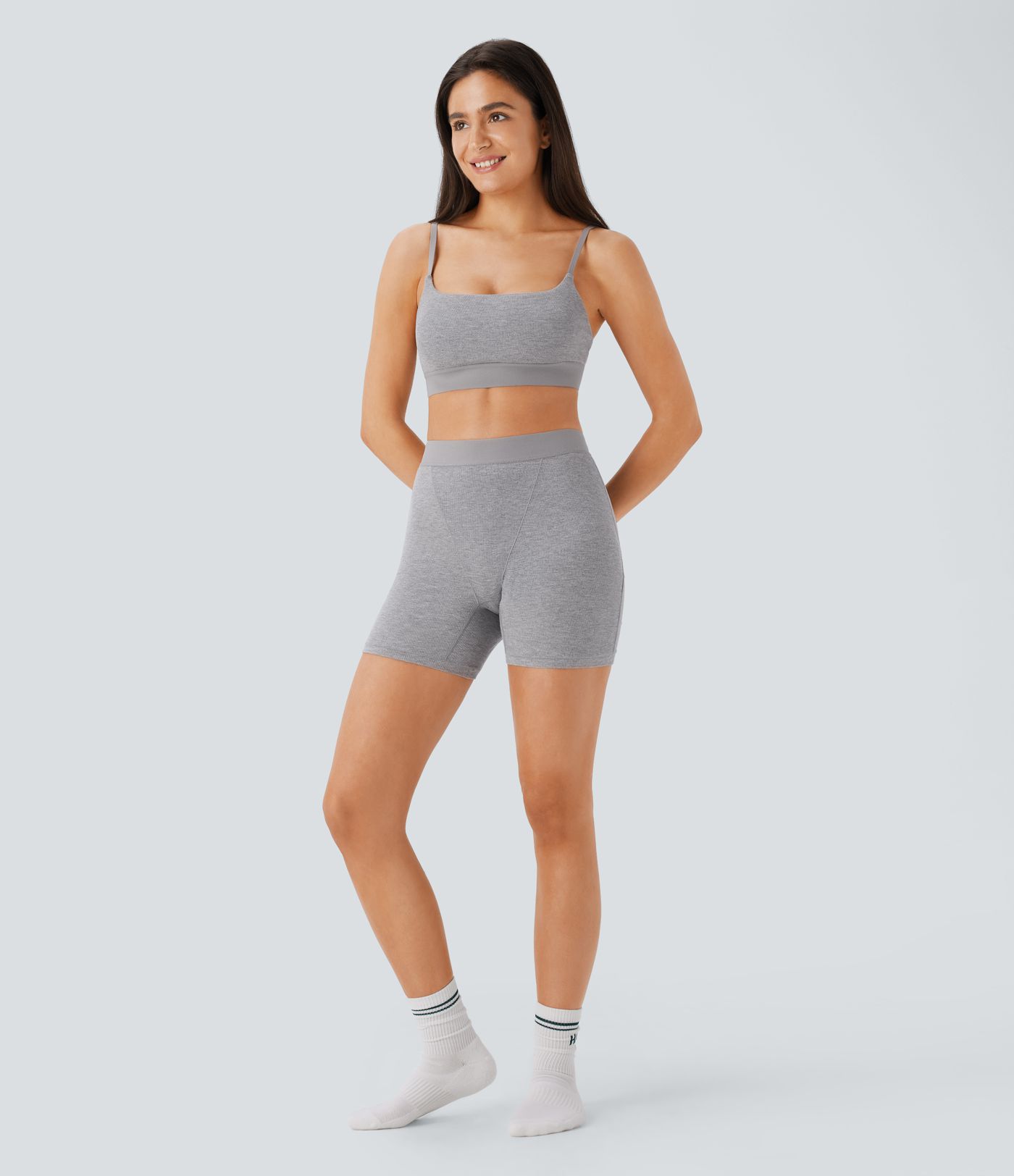 Hochelastische, hautfreundliche, gerippte Strick-Lounge-Bikershorts mit hoher Taille, 12,7cm