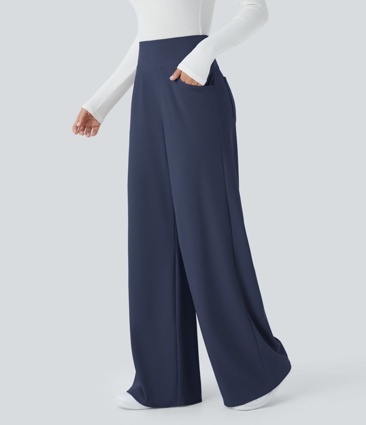 Halara Flex™ High Waisted Tummy Control Pockets Wide Leg Micro Waffle Women Suit Work Pants