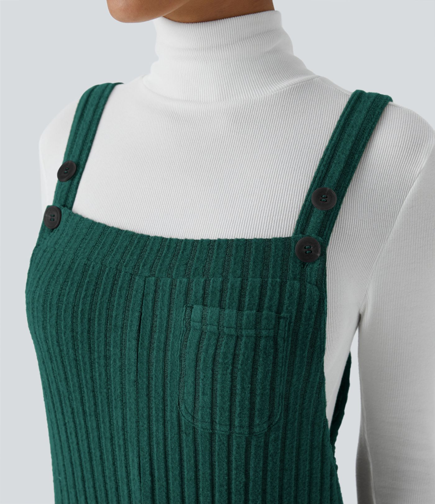 Ribbed Knit Pockets Casual Overalls