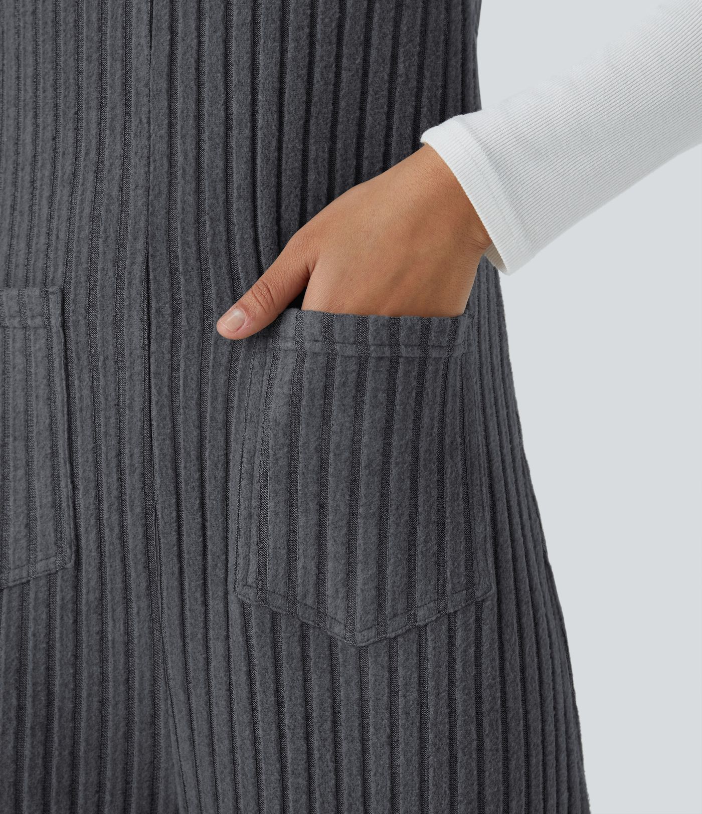 Ribbed Knit Pockets Women Casual Overalls