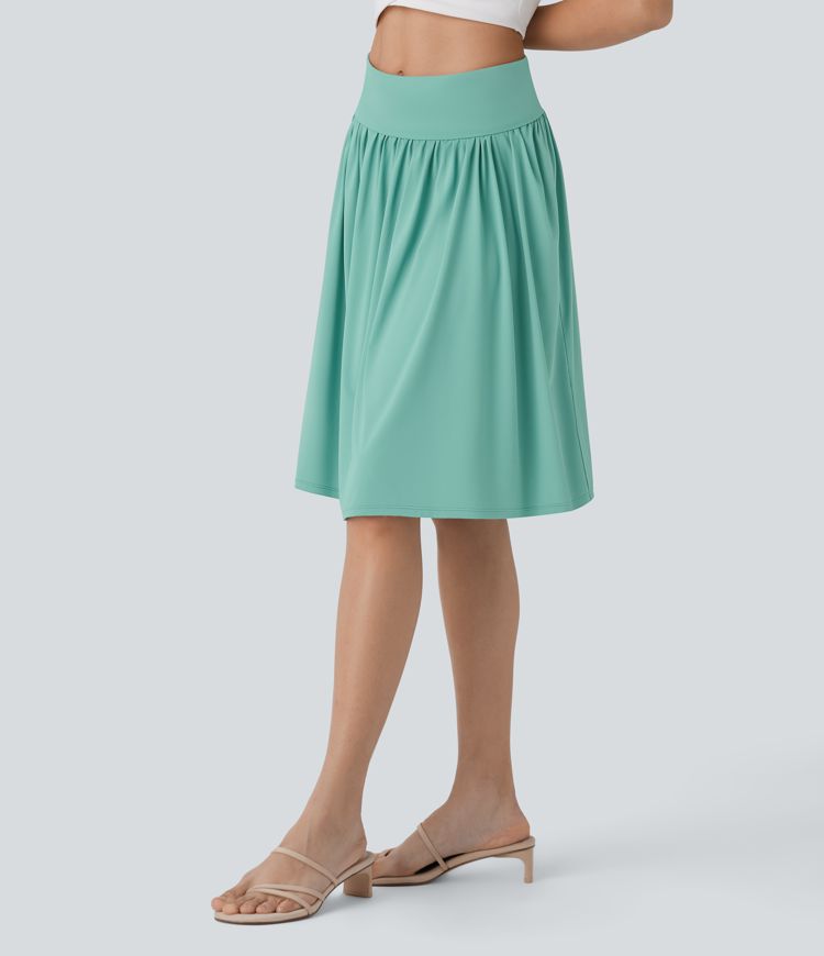 Foldover Mid Rise Side Pocket Flare Midi Resort Skirt
