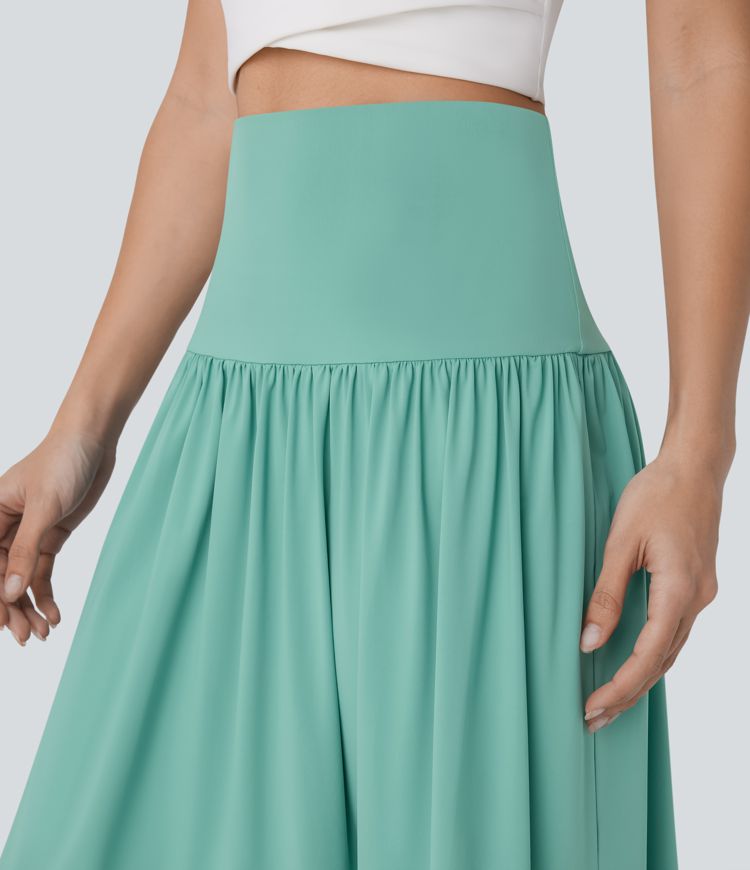 Women's Foldover Mid Rise Pocket Flare Midi Skirt - Halara