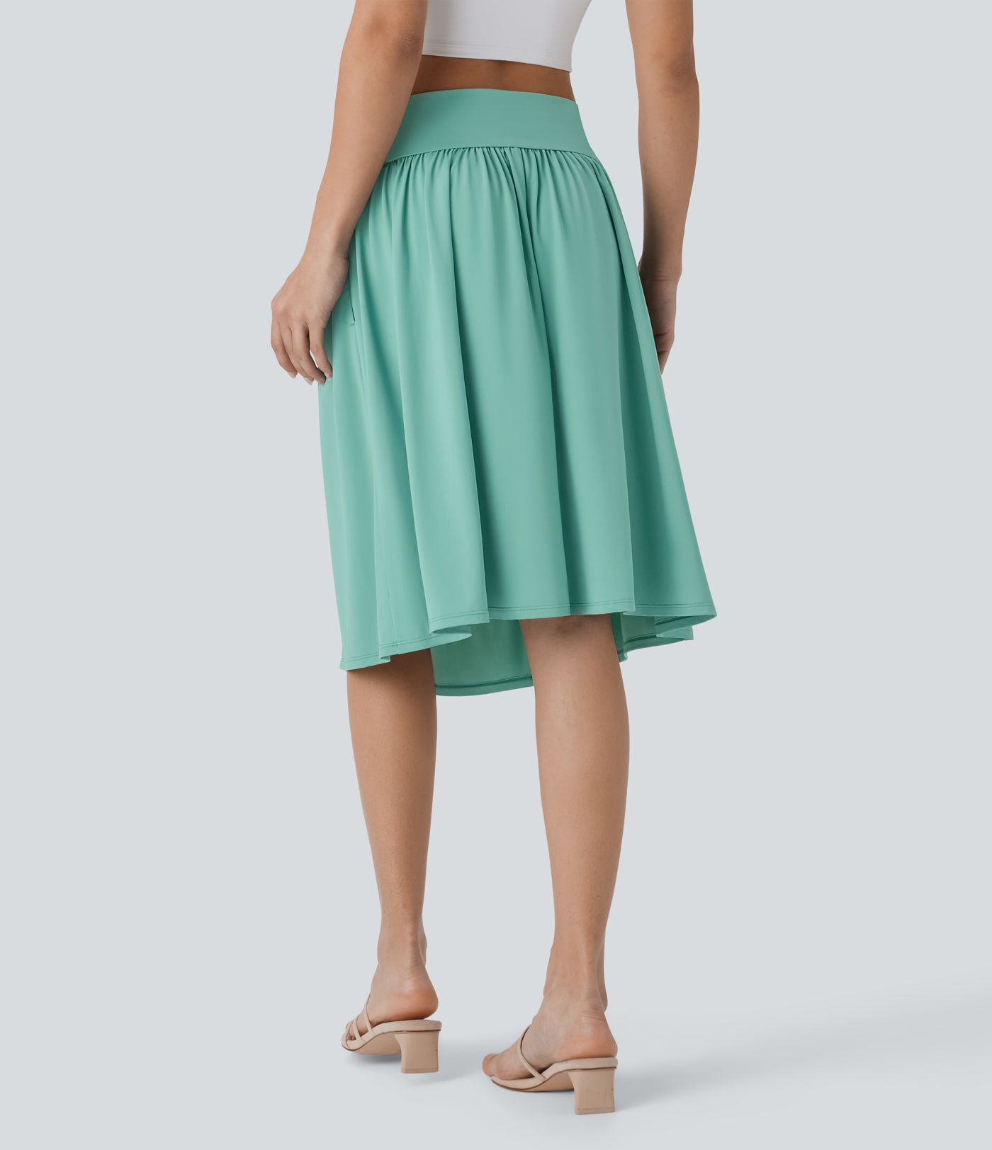 Falda midi acampanada bolsillo lateral tiro medio plegable resort