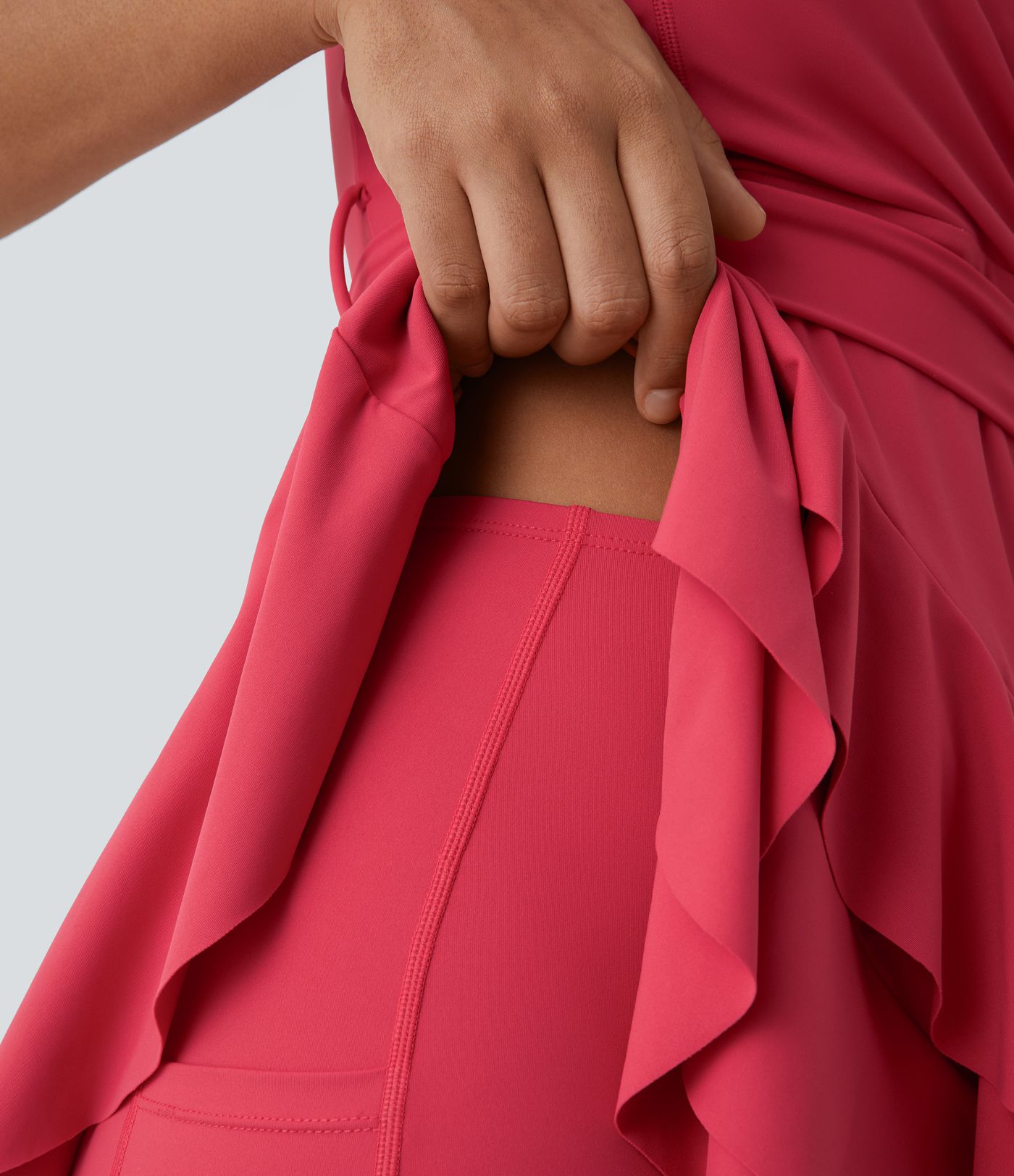 Robe décontractée mini 2-pièces col V liens latéraux volant fluide avec poche A-C