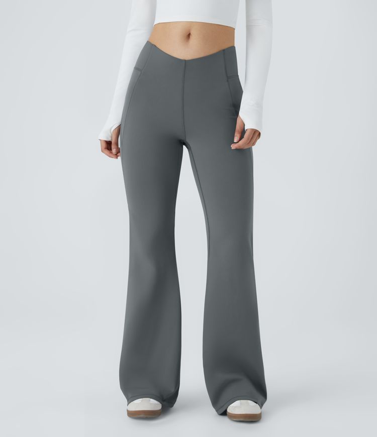V-shaped high-waist thermal yoga flare pants