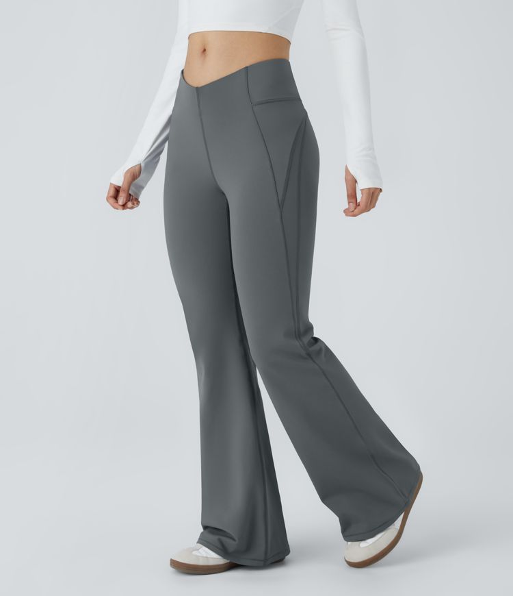 V-shaped high-waist thermal yoga flare pants