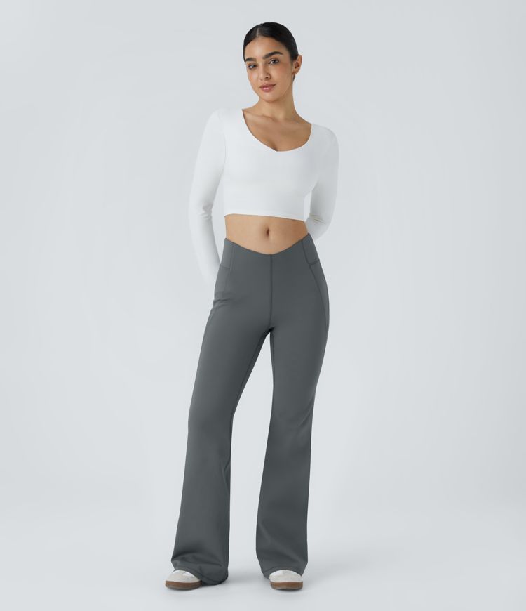 V-shaped high-waist thermal yoga flare pants