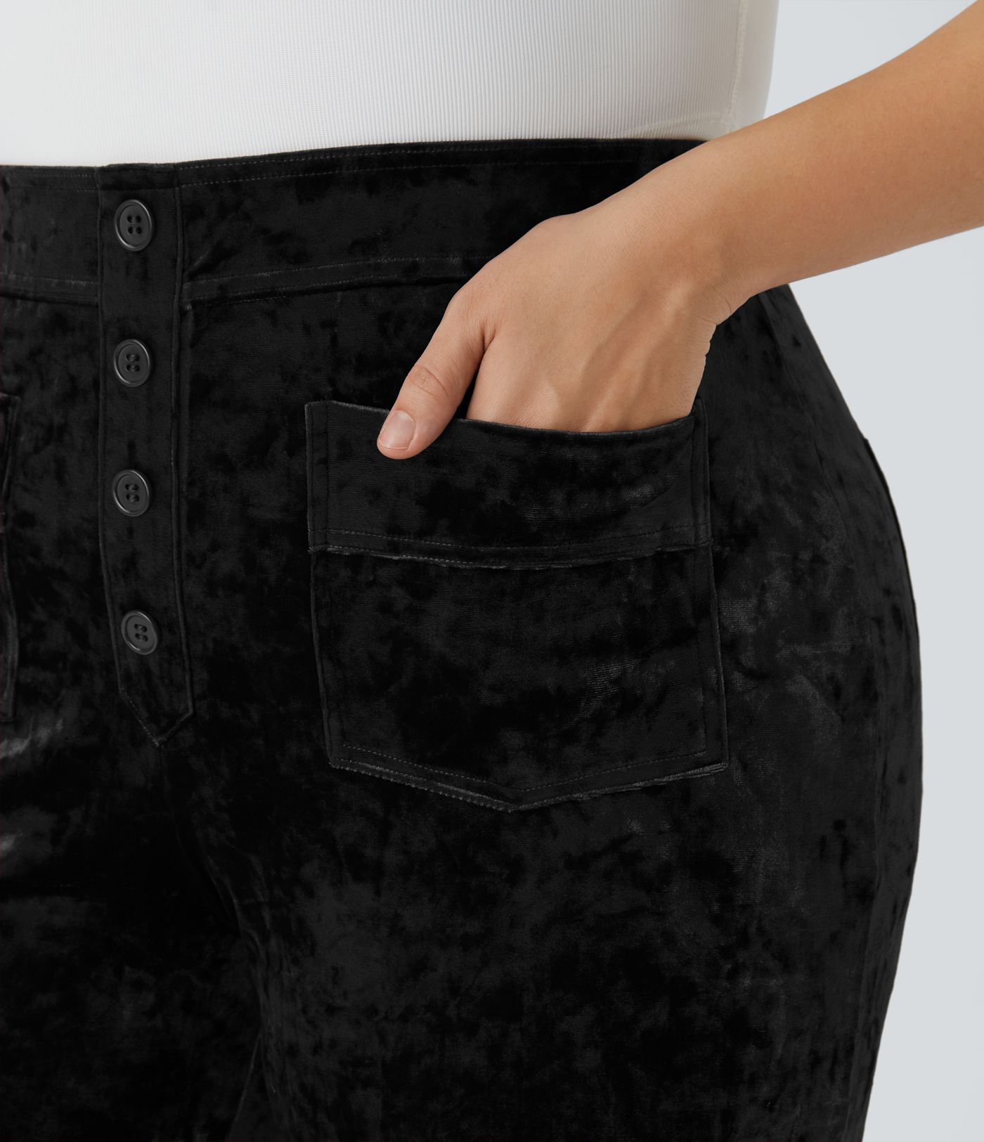 Pantalones casuales de terciopelo con cintura alta, bolsillos y pierna recta, tallas grandes