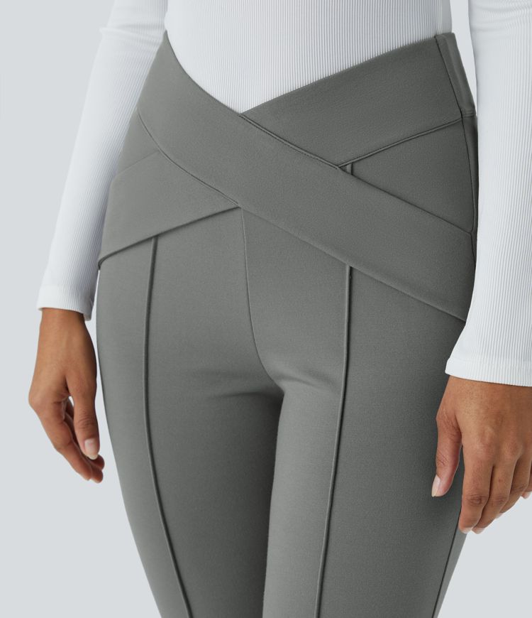 High-waist crossover casual slight flare pants