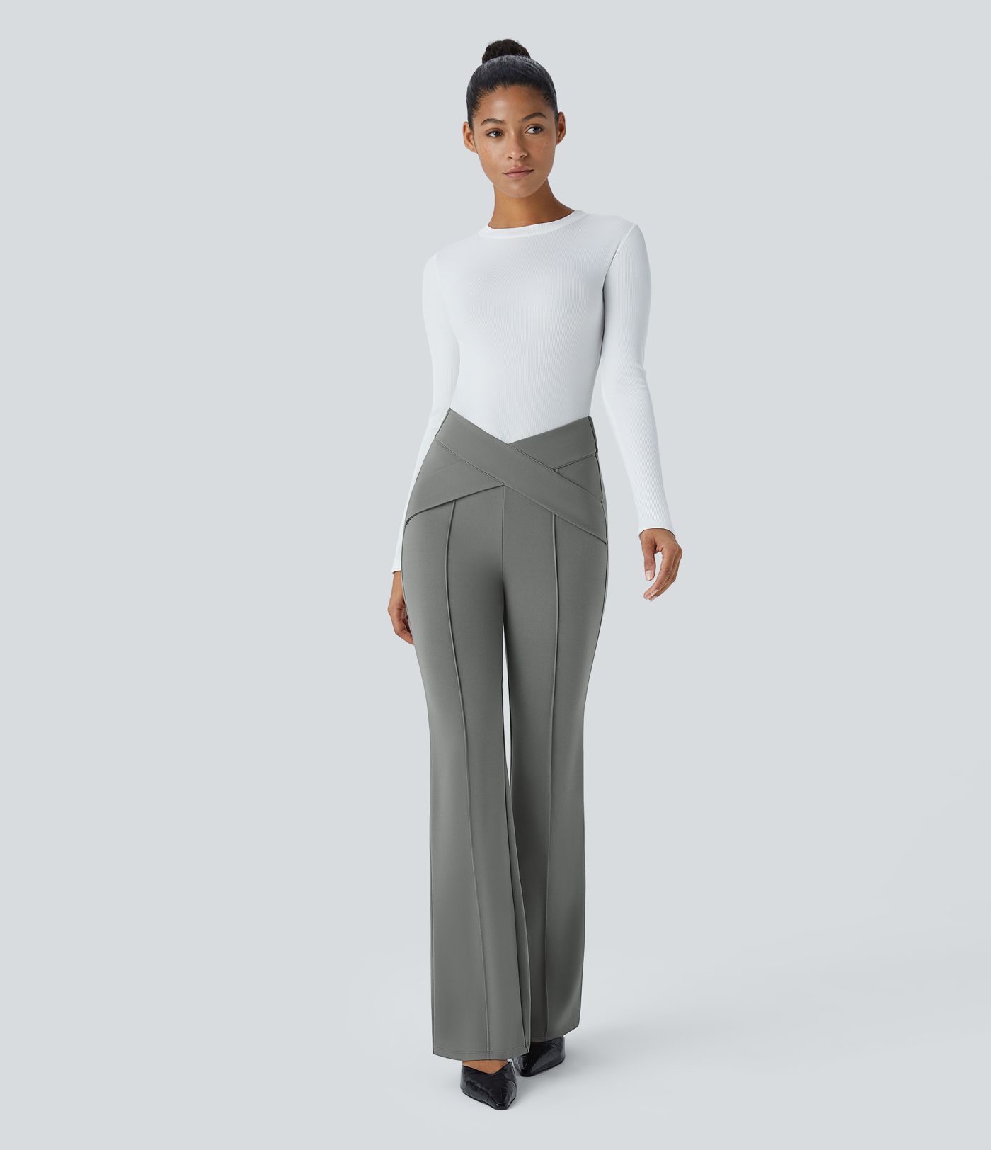 High-waist crossover casual slight flare pants