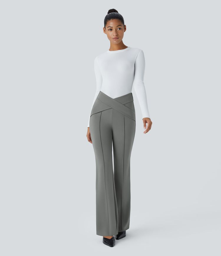 High-waist crossover casual slight flare pants