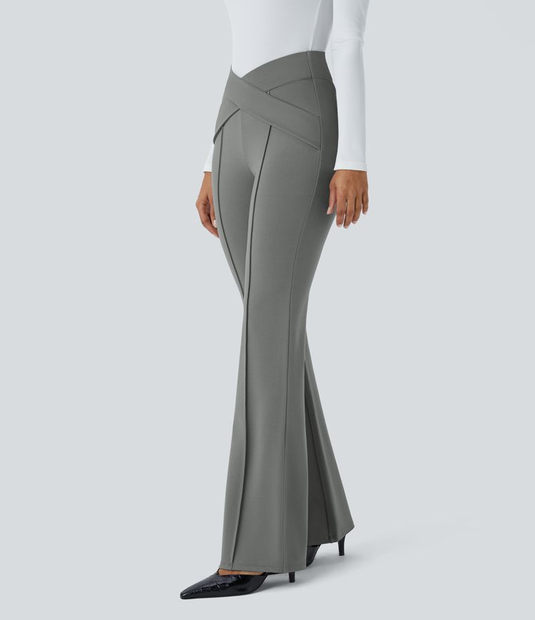 High-waist crossover casual slight flare pants