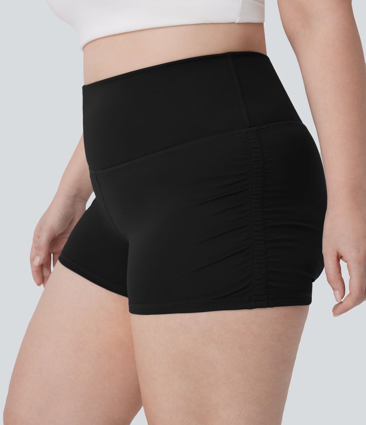 SoftlyZero™ QuickDry High Waisted Tummy Control Ruched Running Plus Size Biker Shorts 2.5''