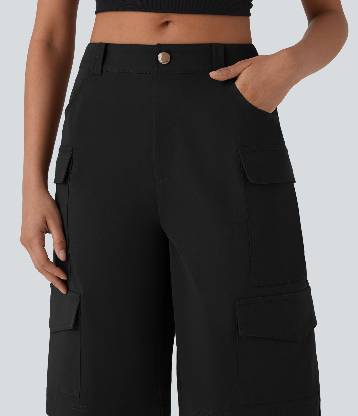 Bermudas cargo múltiple bolsillo tiro medio