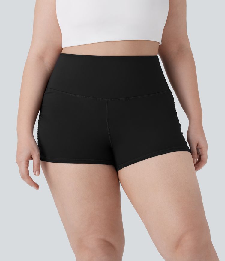 SoftlyZero™ QuickDry High Waisted Tummy Control Ruched Running Plus Size Biker Shorts 2.5''