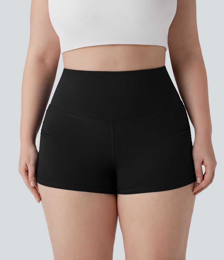 SoftlyZero™ QuickDry High Waisted Tummy Control Ruched Running Plus Size Biker Shorts 2.5''