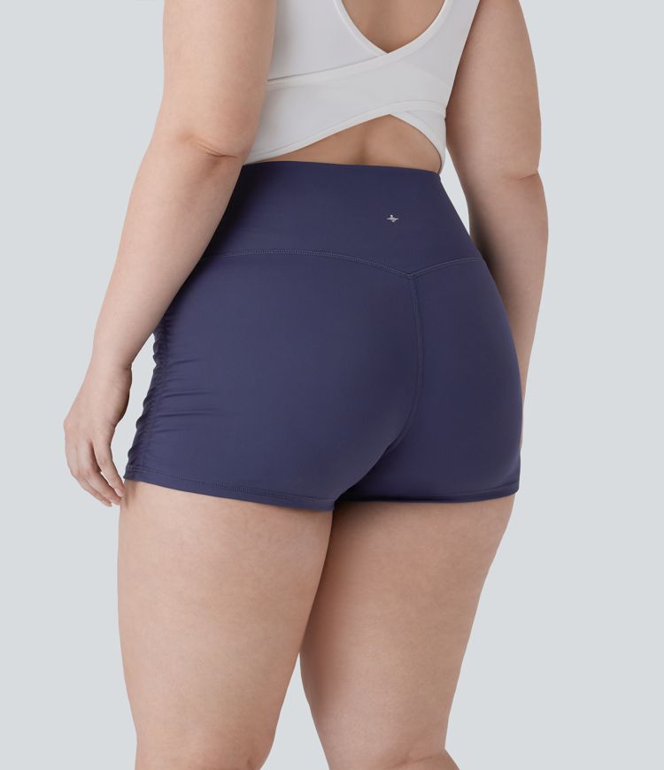 Softlyzero™ QuickDry SoCinched High Waisted Tummy Control Ruched Running Plus Size Biker Shorts 2.5''