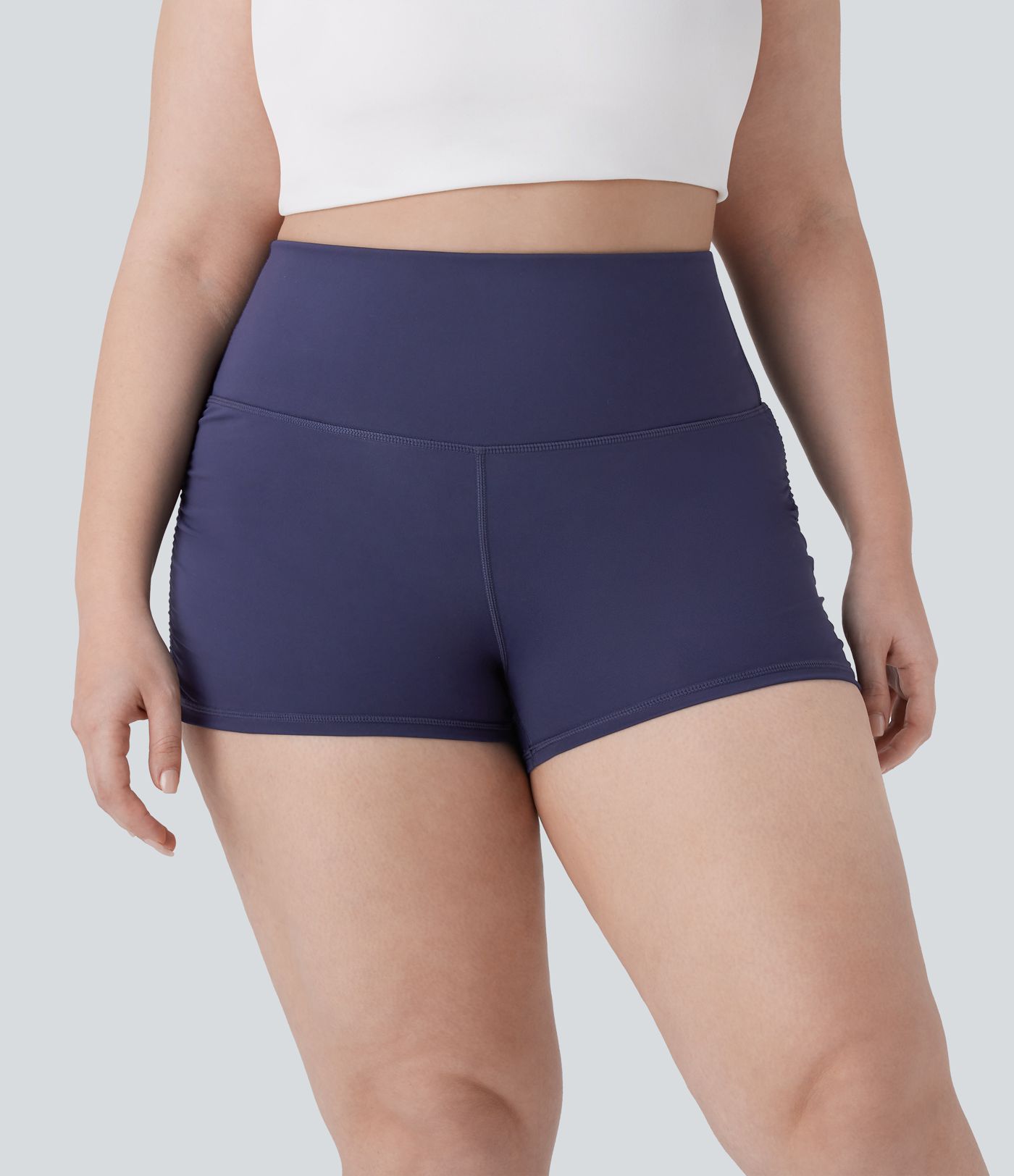 SoftlyZero™ QuickDry High Waisted Tummy Control Ruched Running Plus Size Biker Shorts 2.5''