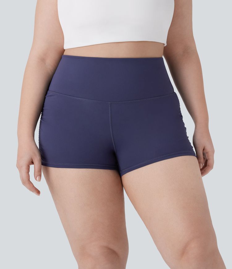 Softlyzero™ QuickDry SoCinched High Waisted Tummy Control Ruched Running Plus Size Biker Shorts 2.5''
