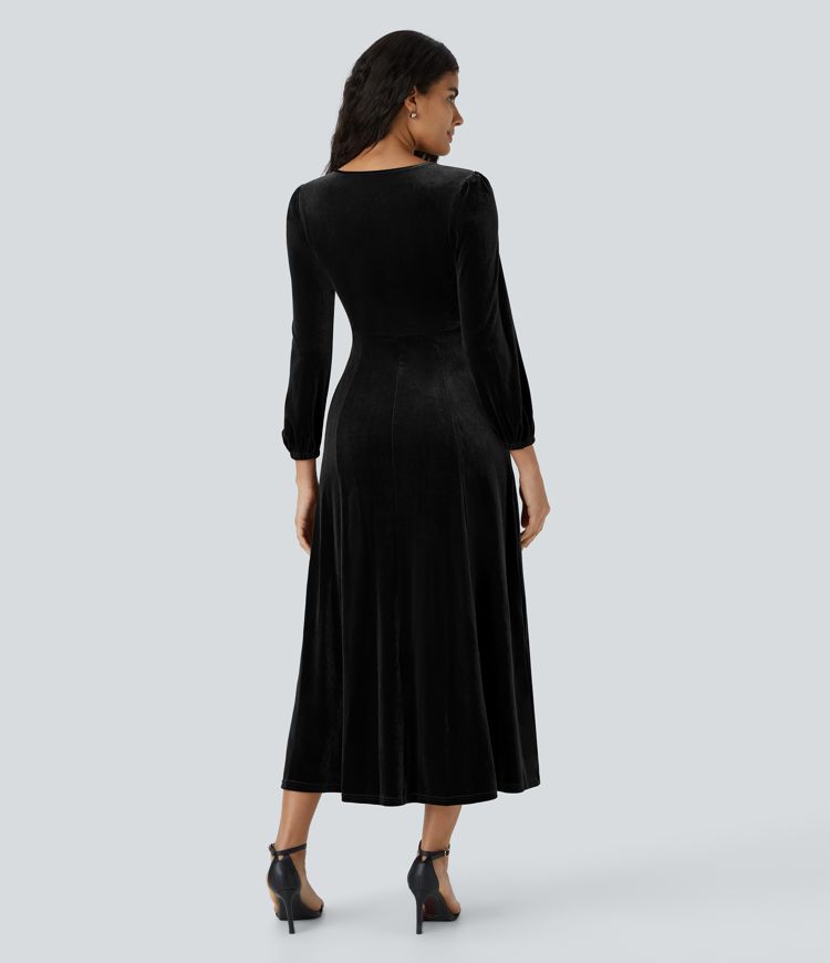 Deep-V Neck Max Velvet Dresses with Flutter Dresses Lilac Plus Size