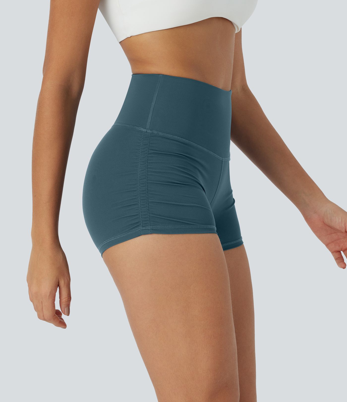 SoftlyZero™ QuickDry High Waisted Tummy Control Ruched Running Biker Shorts 2.5''