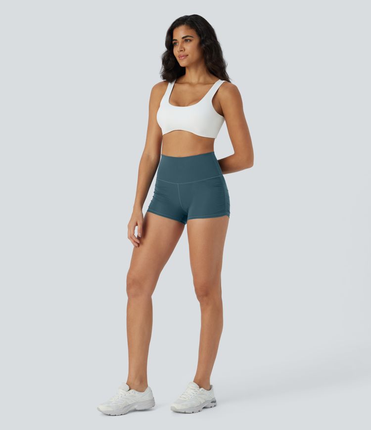 SoftlyZero™ QuickDry High Waisted Tummy Control Ruched Running Biker Shorts 2.5''